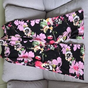 New York and Company 7th Avenue Floral Black Palazzo Pants High Waist Size 8